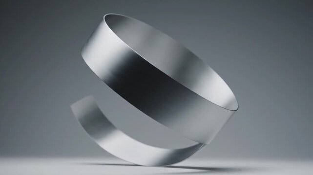 Abstract metallic Mobius strip rotating on a grey background, loop, infinity concept