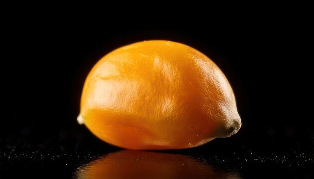 Close-up of a Single Yellow Corn Kernel on Black Background.