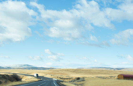 Single truck on highway in landscape