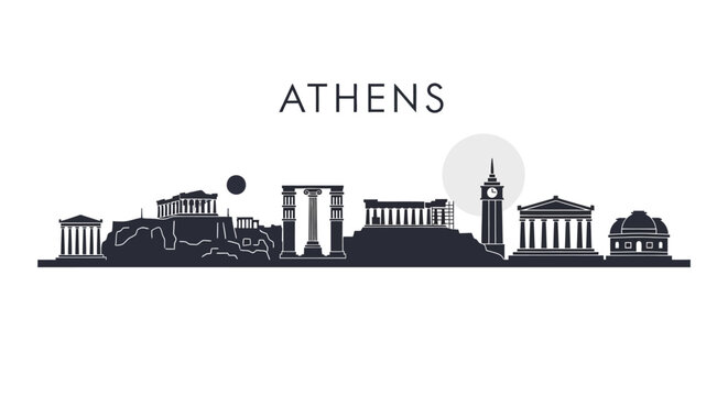 Athens city skyline with ancient buildings.