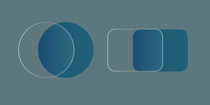 Glass transparent circle and square frame Glossy square glass with reflections dirk blue circle effect on transparent dark background
