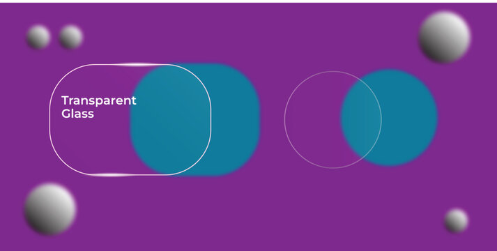 Liquid glass round and rectangle frame with solar eclipse effect on purple 3d background. Blue translucent circle with glowing neon orange rings, bright red halos on purple background