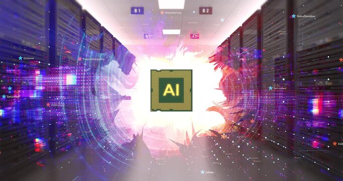 High performance computing using modern AI chip processor. AI Technology Related 3D Computer Animation.