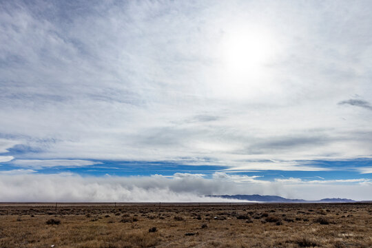 Desert landscape during dust storm