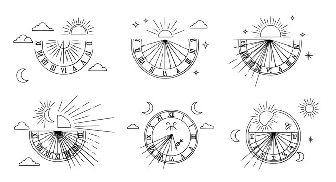 Sundial Sun Element Vector with Rays and Weather Icons