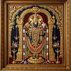 Obraz premium Ornate Golden Framed Art of Lord Venkateswara (Balaji) 