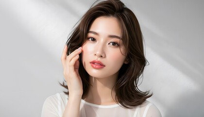 Fototapeta premium おしゃれなカットモデル女性の自然光ポートレート (Soft Radiance Portrait Series)