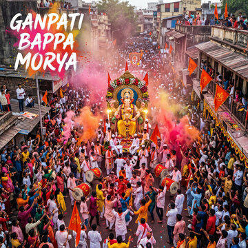 Massive Ganesh Chaturthi Festival Procession with Ganpati Bappa Morya Celebration