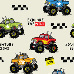 Cartoon Monster Truck Seamless Pattern © atap