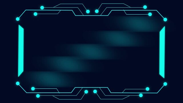 Futuristic cyan frame with abstract motion blur effects and circuit board accents on dark background. Cyan futuristic frame concept for interface visuals.