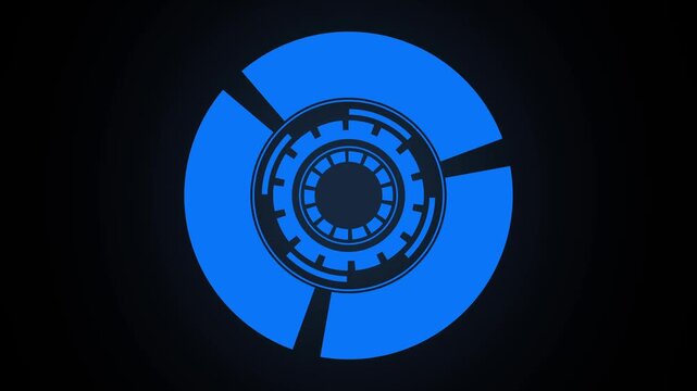 Blue abstract circular sci fi device or emblem on dark background technology futuristic. Blue circular device concept . Blue circular device glowing emblem for sci fi system design.