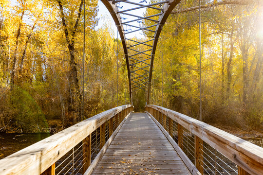 Bow Bridge over Big Wood River in autumn