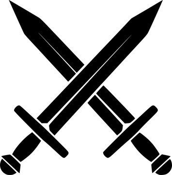 Crossed swords icon. Black silhouette. Front side view. Vector simple flat graphic illustration.

