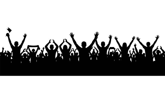 Silhouette of people celebrating together outdoors.