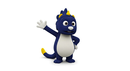 Obraz premium A cheerful cartoon dinosaur with a big smile and a friendly wave