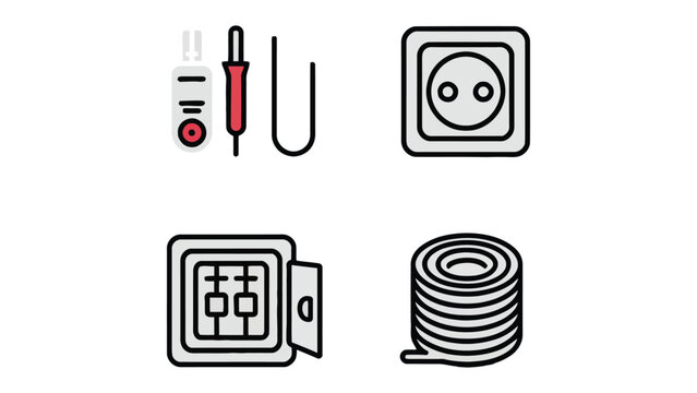 Electrical Tools and Components: A collection of essential electrical tools and components arranged to illustrate electrical work. This image is perfect for projects related to electricity.