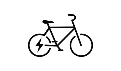 Fototapeta premium Minimalist black and white line art illustration of a bicycle with a lightning bolt symbol on the frame, representing eco-friendly transportation.