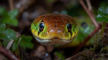 Obraz premium Closeup of colorful snake outdoors.