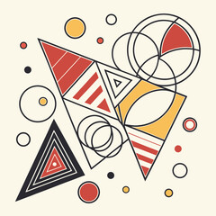 Obraz premium Abstract geometric shapes and patterns in yellow red black with geometric abstract illustration composition minimalist triangle background creative decoration isolated mathematical