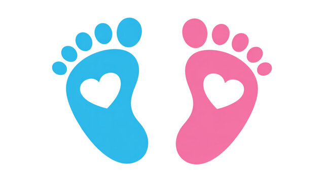 Two baby feet prints with heart shapes in blue and pink Vector