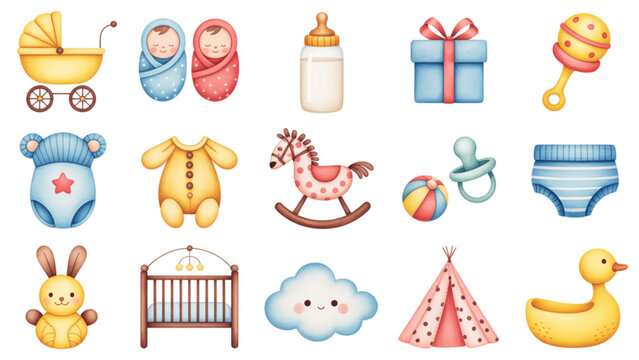 A collection of colorful cartoon-style children's outdoor play items and toys Vector