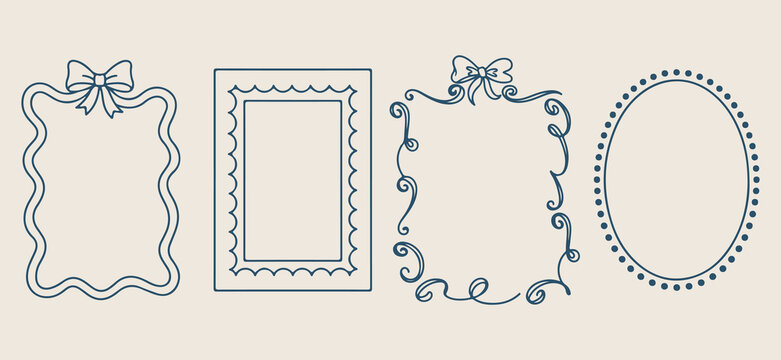Hand drawn decorative frames and labels, minimalist ornate border line art sketches, creative flourish frame design elements, artistic blank vintage label doodles, minimalist romantic wedding frame ic