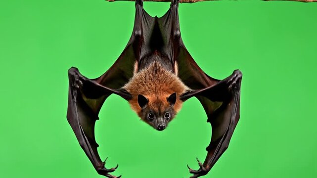 Fruit Bat Hanging Upside Down Green Screen Chroma Key