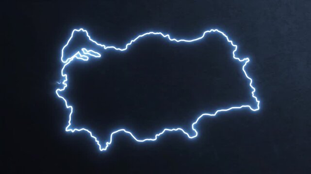neon lit map of Bulgaria on black background