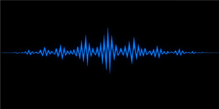 An abstract digital health monitor graphic featuring a green sound wave vector illustration of a medical ekg heartbeat pulse line and music audio equalizer frequency graph