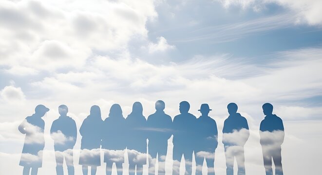 Silhouettes of people against a cloudy sky, representing unity and hope