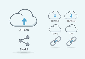 Obraz premium Cloud computing icons upload download share and link symbols