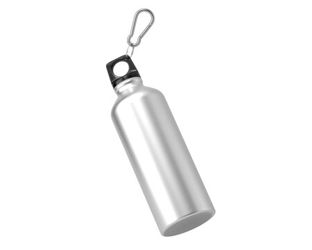Aluminum Sport Water Bottle Isolated On Transparent Background, PNG, Prepared For Mockup, 3D Render.	