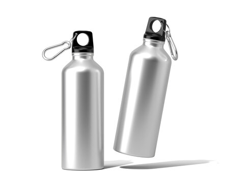 Aluminum Sport Water Bottle Isolated On Transparent Background, PNG, Prepared For Mockup, 3D Render.	