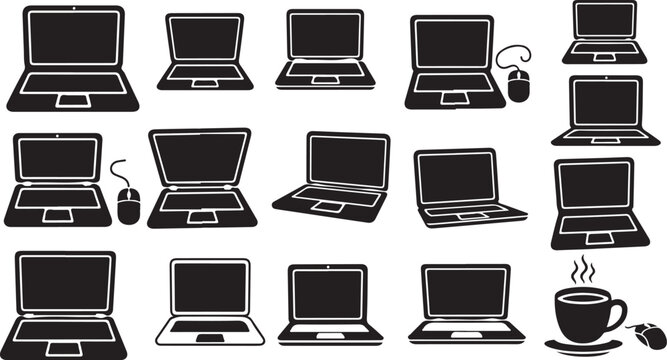 Laptops and computer accessories in simple line style