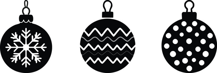 Obraz premium hanging Christmas ornaments with snowflake, zigzag, and polka dot patterns on a white background