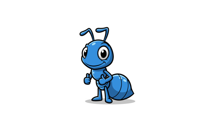 A cute, cartoonish blue ant with big eyes and antennae, giving a thumbs-up gesture.
