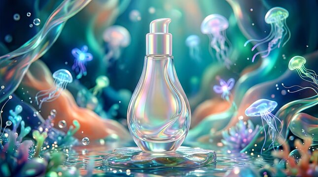 Crystal Perfume Bottle in Surreal Underwater Fantasy for Luxury Branding Crystal Perfume Bottle Luxury Fragrance
