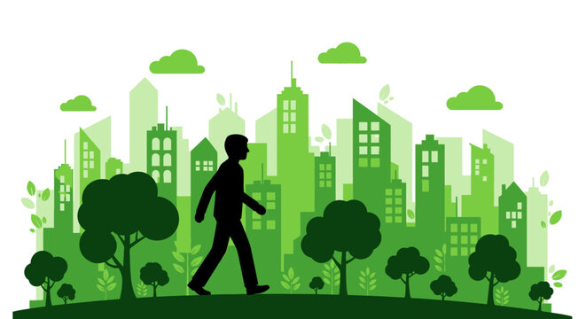 Silhouette of man walking alone.