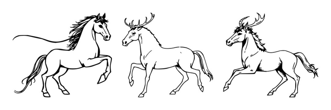Norse Sleipnir set with hand-drawn organic illustration of an eight-legged horse featuring hand-drawn, organic, stylized with mythological and equine