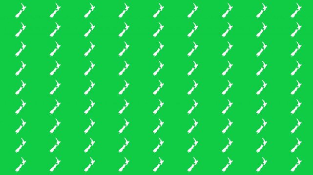 New Zealand map pattern scrolling 15 second loop with green background
