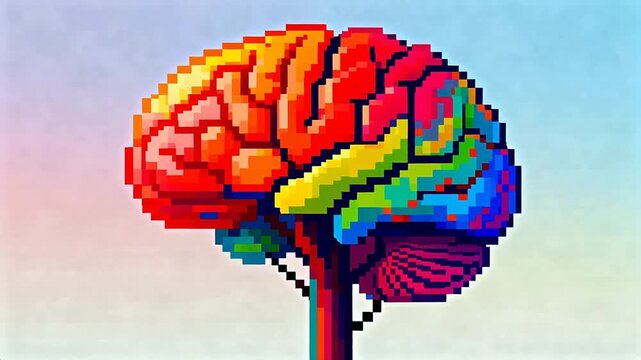 Colorful pixel art brain