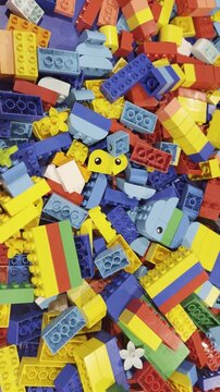 Colorful interlocking toy bricks