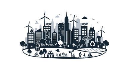 Obraz premium Cityscape with wind turbines and buildings.