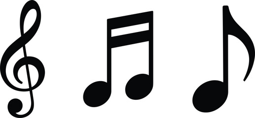 Music note silhouette vector icon set, black musical clef symbols for sound entertainment, creative design © Al