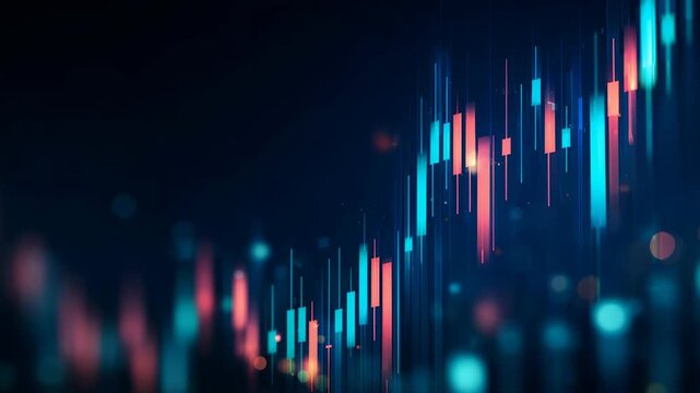 Candlestick chart showing market fluctuations. Financial data growth and decline visualization. Digital stock trading graph for investment and economic analysis.