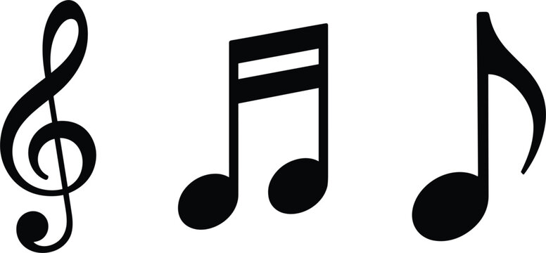 Music note silhouette vector icon set, black musical clef symbols for sound entertainment, creative design