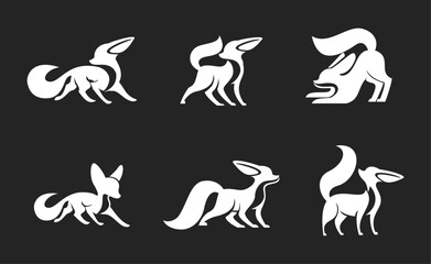 Obraz premium Six Minimalist White Fox Logos Collection on Dark Background