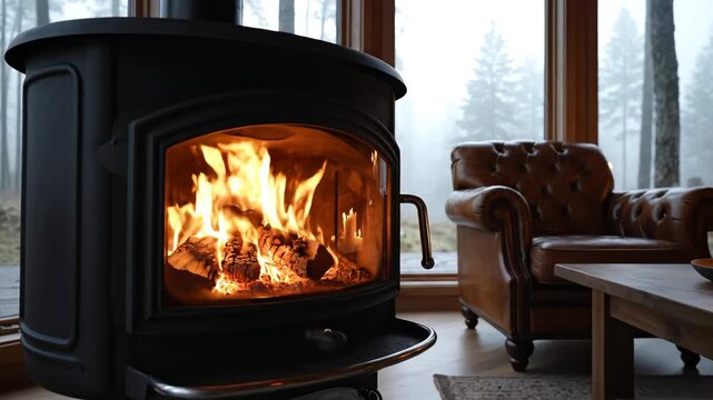 Cozy living room with fireplace and armchair for commercial advertising, marketing campaigns, and creative projects