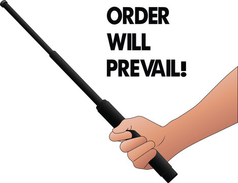 Silhouette of a man's hand holding a police night stick side view vector illustration. Police baton silhouette. 