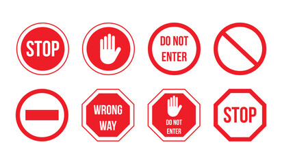 Traffic Stop Sign Icon Set, Do Not Enter, Wrong Way, Road Warning Symbols © design hub